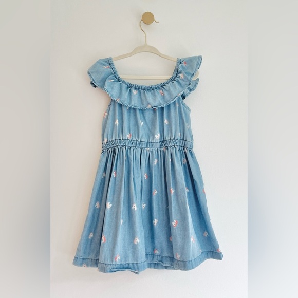 Carter's Light Blue Ruffle Dress with Pink Unicorn Accents Girls 3T - SO Pretty - Picture 2 of 5